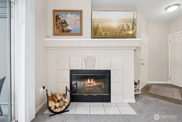 15300 112th Ave NE Unit C102, Bothell, WA 98011 - detailed view of a tile fireplace and carpet floors