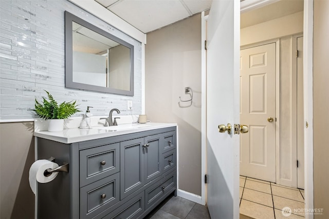 bathroom with vanity and tile patterned flooring