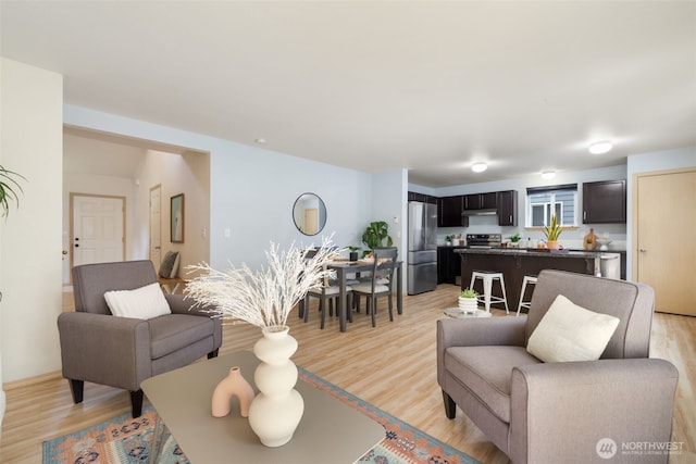 living area with light wood-style floors