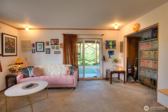 2691 State Route 109, Ocean City, WA 98569 - living room featuring carpet floors and crown molding