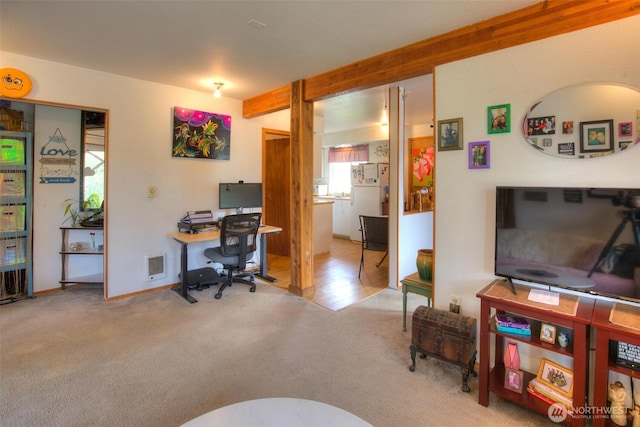 2691 State Route 109, Ocean City, WA 98569 - carpeted home office with beamed ceiling, visible vents, and baseboards