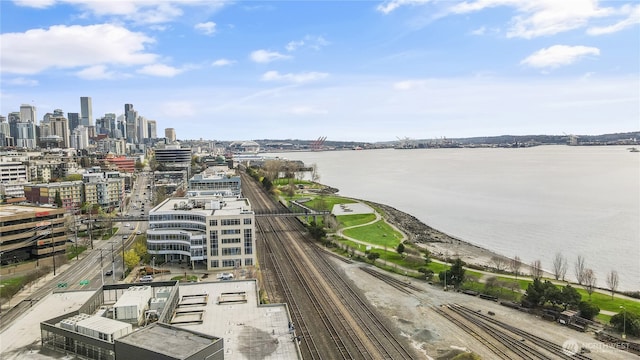 500 Elliott Ave W Unit 309, Seattle, WA 98119 - bird's eye view of a major roadway, a view of skyline, and a large body of water