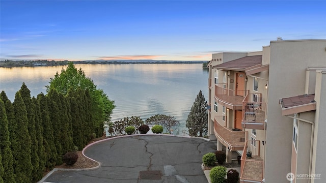 water view featuring stairs