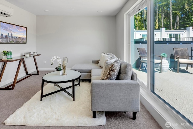 8818 NE 173rd Pl Unit B, Bothell, WA 98011 - carpeted living room featuring a wall mounted AC and baseboards