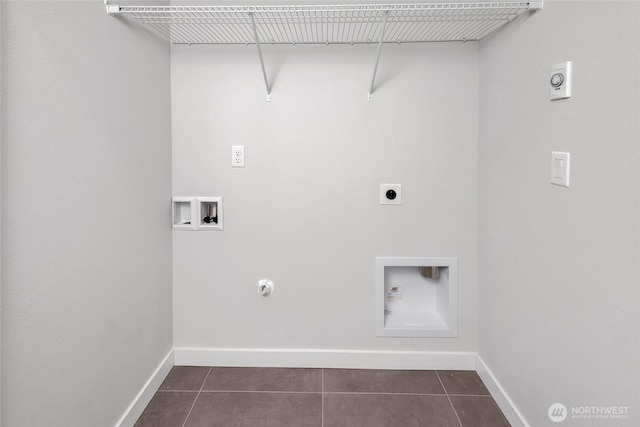 8818 NE 173rd Pl Unit B, Bothell, WA 98011 - washroom featuring electric dryer hookup, dark tile patterned floors, gas dryer hookup, hookup for a washing machine, and baseboards