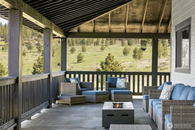 696 Texas Creek Rd, Carlton, WA 98814 - wooden terrace with an outdoor living space with a fire pit