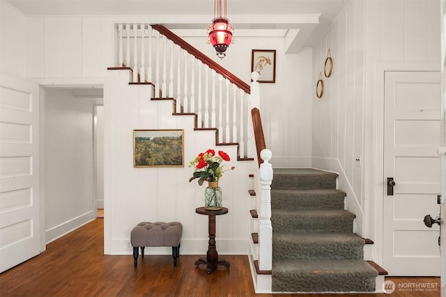 4201 N Mason St, Tacoma, WA 98407 - staircase with baseboards and wood finished floors