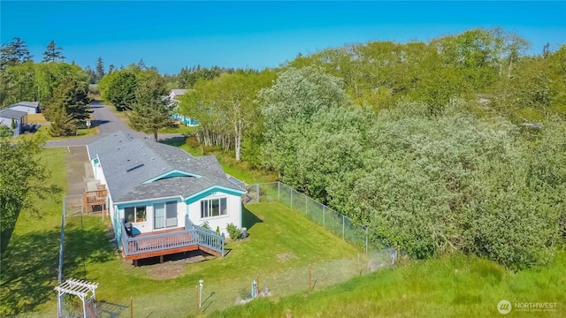 bird's eye view featuring a view of trees