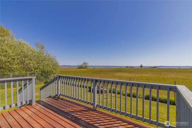 wooden terrace with a lawn