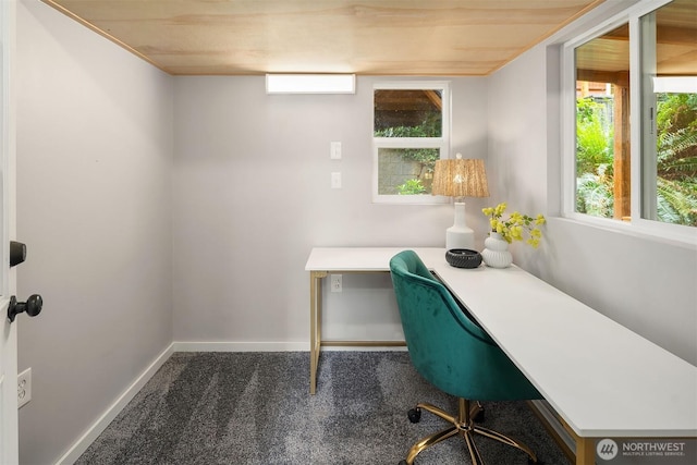 office space featuring carpet, healthy amount of natural light, and baseboards