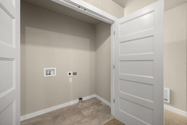 laundry room with electric dryer hookup, laundry area, baseboards, and hookup for a washing machine