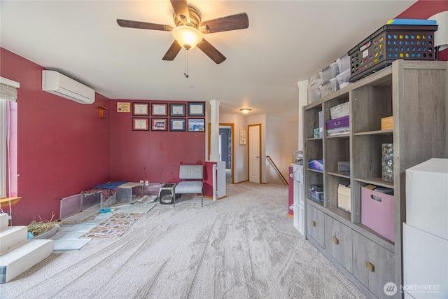 1006 Cathleen St, Port Angeles, WA 98363 - sitting room featuring a wall mounted air conditioner, carpet floors, and ceiling fan