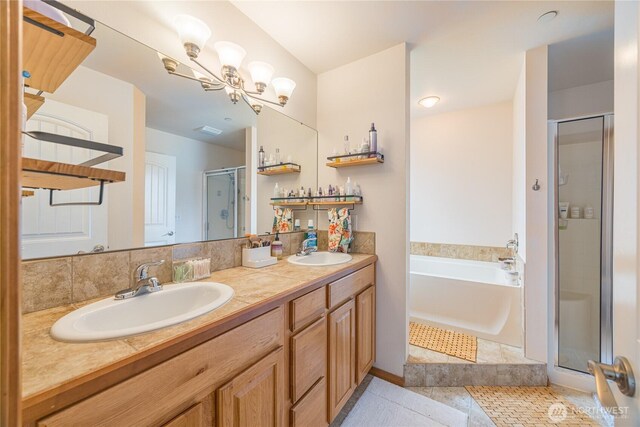 1006 Cathleen St, Port Angeles, WA 98363 - bathroom featuring double vanity, a sink, a stall shower, and a bath