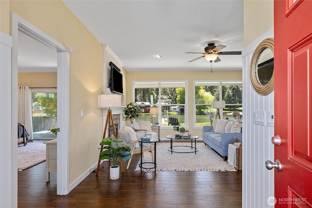 1140 Twin Lakes Rd, Cle Elum, WA 98922 - living room with ceiling fan, plenty of natural light, hardwood / wood-style floors, and baseboards