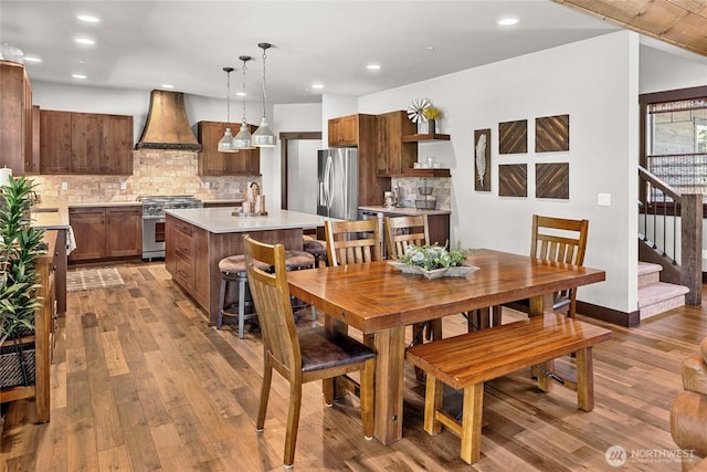 31 Powder Cap Ct, Cle Elum, WA 98922 - dining room featuring recessed lighting, stairway, and light wood-type flooring