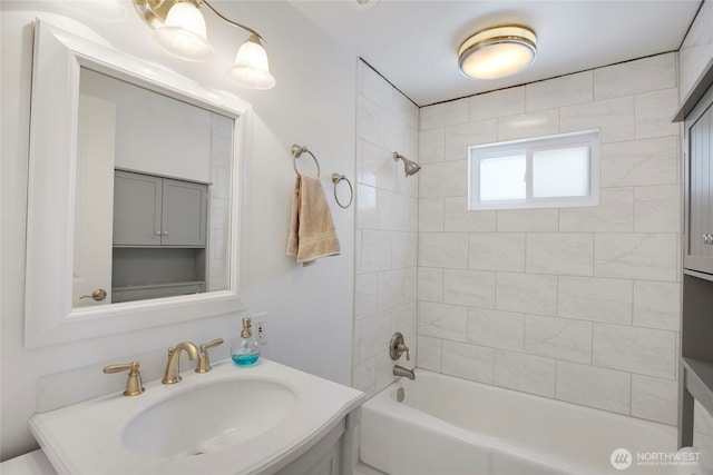 full bath featuring bathtub / shower combination and vanity