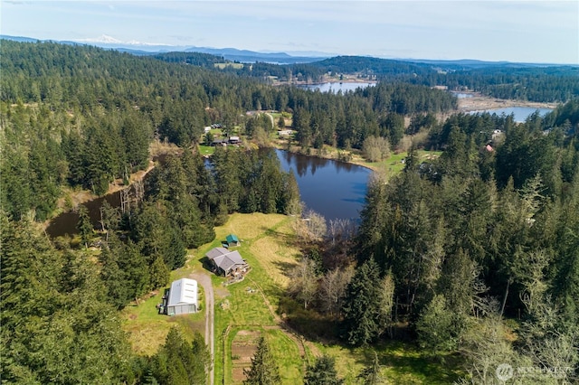 324 Gill Ln, Friday Harbor, WA 98250 - bird's eye view featuring a view of trees and a water and mountain view