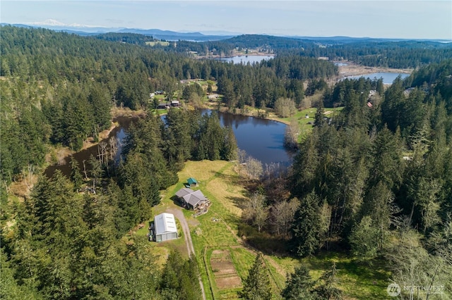 324 Gill Ln, Friday Harbor, WA 98250 - aerial view featuring a forest view and a water and mountain view