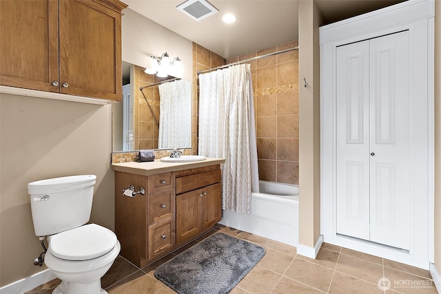 708 Market St Unit 711, Tacoma, WA 98402 - full bath with tile patterned floors, toilet, vanity, visible vents, and shower / bath combination with curtain