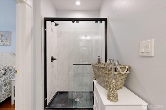bathroom featuring a stall shower