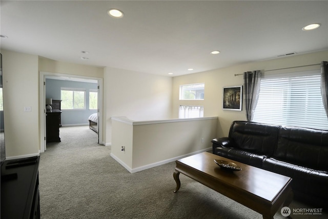 4405 31st Ave SE, Everett, WA 98203 - living room featuring carpet, recessed lighting, and baseboards
