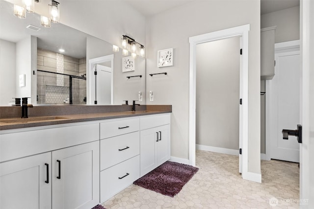 6620 165th Street Ct E, Puyallup, WA 98375 - full bath with a stall shower, double vanity, and baseboards