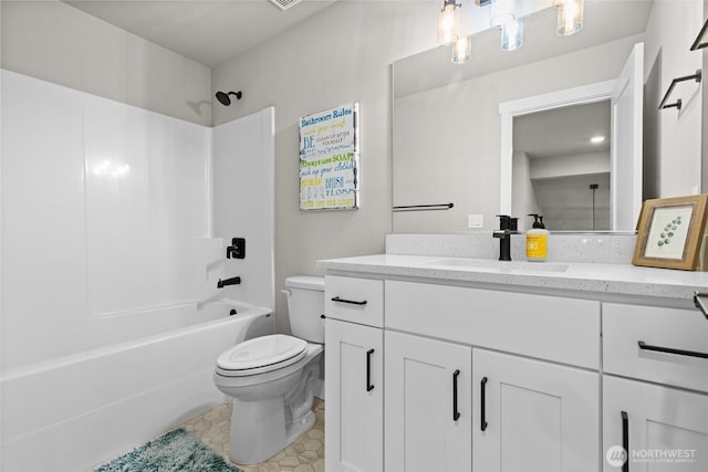 6620 165th Street Ct E, Puyallup, WA 98375 - bathroom featuring toilet, vanity, tub / shower combination, and tile patterned flooring