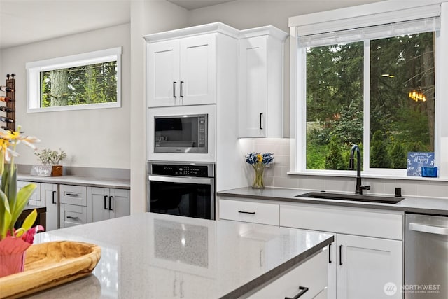 6620 165th Street Ct E, Puyallup, WA 98375 - kitchen with stainless steel appliances, a sink, healthy amount of natural light, and white cabinets