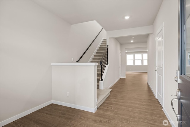11519 SE 84th St Unit 44, Newcastle, WA 98056 - foyer entrance featuring stairway, wood finished floors, and recessed lighting