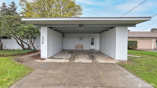 view of parking / parking lot with driveway and a carport