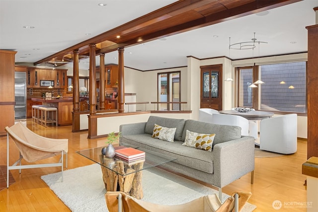 living room featuring recessed lighting and wood finished floors