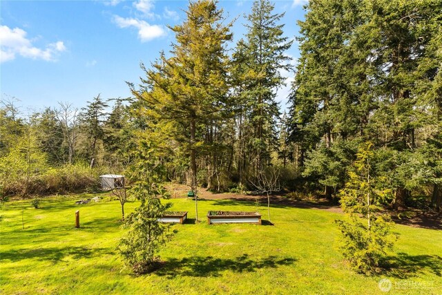 view of property's community with a lawn