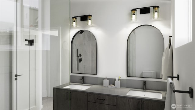 bathroom with double vanity and a sink