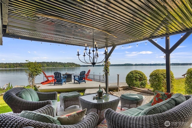 9716 Hunter Point Rd NW, Olympia, WA 98502 - view of patio / terrace featuring a deck with water view and an outdoor hangout area