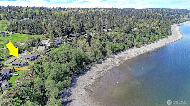 987 Cavalero Rd, Camano Island, WA 98282 - drone / aerial view featuring a wooded view and a water view