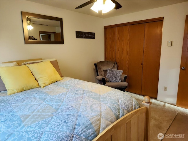 192 Canal Dr NE, Ocean Shores, WA 98569 - bedroom with a closet, carpet floors, and a ceiling fan