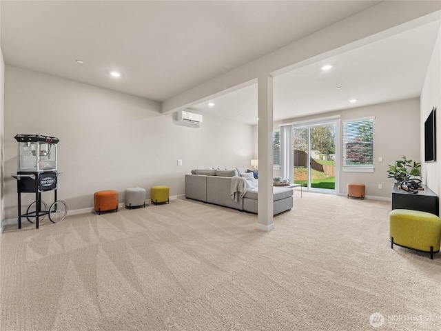 16226 SE 133rd Pl Unit 104, Renton, WA 98059 - carpeted living room featuring a wall unit AC, recessed lighting, and baseboards