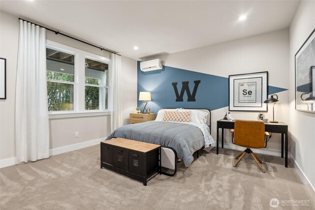 16306 SE 133rd Pl Unit 105, Renton, WA 98059 - bedroom with a wall mounted AC, carpet, and recessed lighting