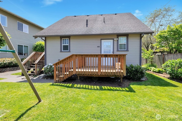 250 SE Andrews St, Issaquah, WA 98027 - back of property featuring stairway, a deck, and roof with shingles