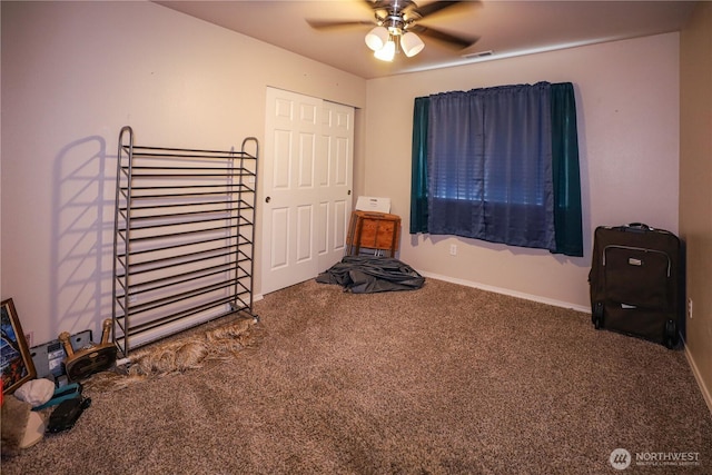 204 Brant Ln, Hoquiam, WA 98550 - bedroom featuring carpet, baseboards, ceiling fan, and visible vents