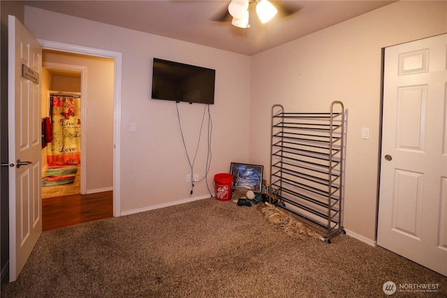 204 Brant Ln, Hoquiam, WA 98550 - recreation room with baseboards, carpet flooring, and a ceiling fan