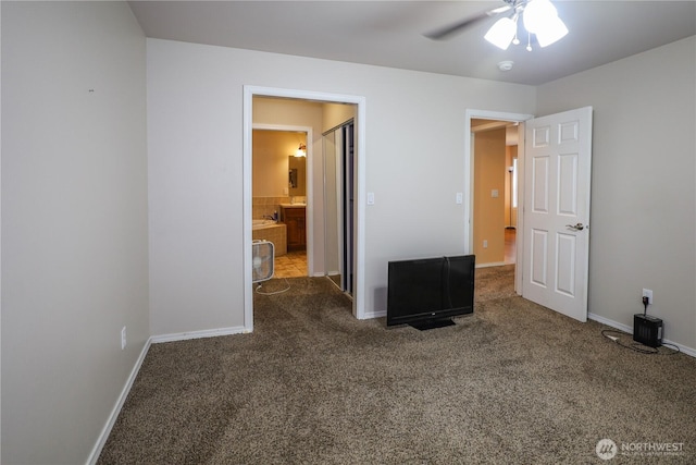 204 Brant Ln, Hoquiam, WA 98550 - unfurnished bedroom with carpet floors, connected bathroom, baseboards, and ceiling fan
