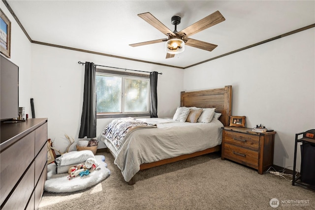14205 205th Street Ct E, Graham, WA 98338 - bedroom with light colored carpet, a ceiling fan, and crown molding
