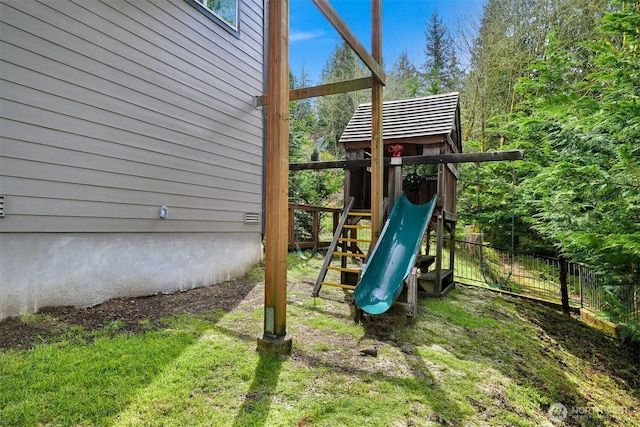 view of play area with fence