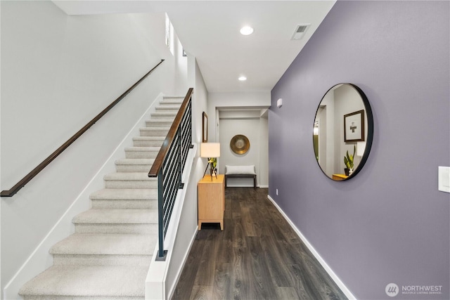 24014 Lily Pl SE, Black Diamond, WA 98010 - stairs featuring wood finished floors, recessed lighting, and baseboards