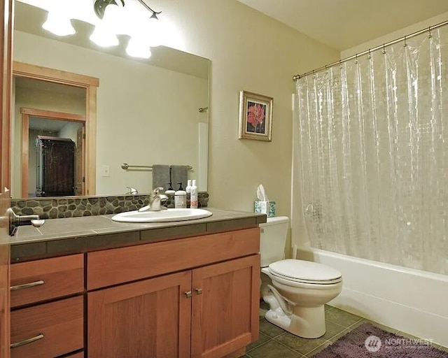 41 Rocky Ridge Dr, Bellingham, WA 98229 - bathroom featuring shower / bath combination with curtain, tile patterned flooring, vanity, and toilet