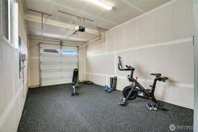 exercise area with a garage