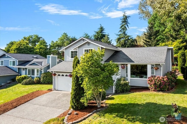1129 235th Pl SW, Bothell, WA 98021 - tri-level home with concrete driveway, a front lawn, and roof with shingles