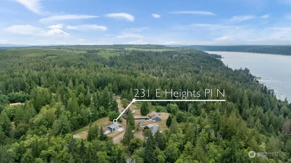 231 E Heights Pl N, Belfair, WA 98528 - bird's eye view of a heavily wooded area and a large body of water
