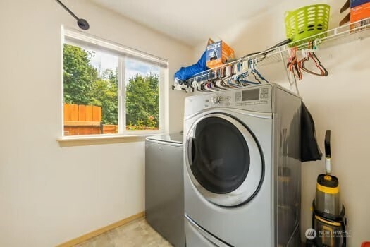 231 E Heights Pl N, Belfair, WA 98528 - laundry room featuring baseboards and separate washer and dryer
